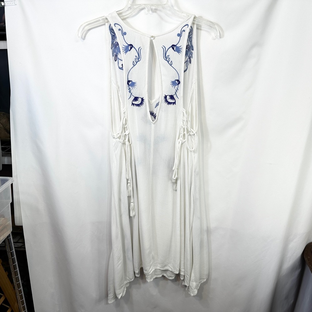 Free People Medium Slip Dress Adelaide Festival White Blue Floral Boho Mini 195 - Picture 9 of 16